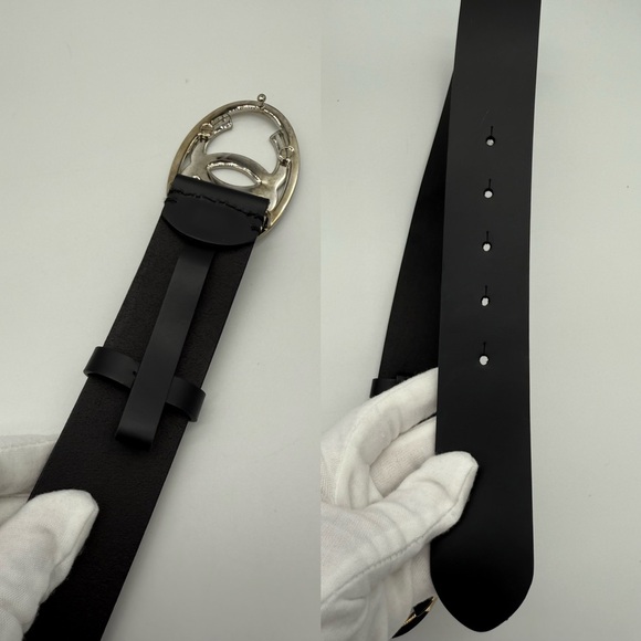 Authentic Chanel CC Logo Oval black calf leather belt - Picture 15 of 16